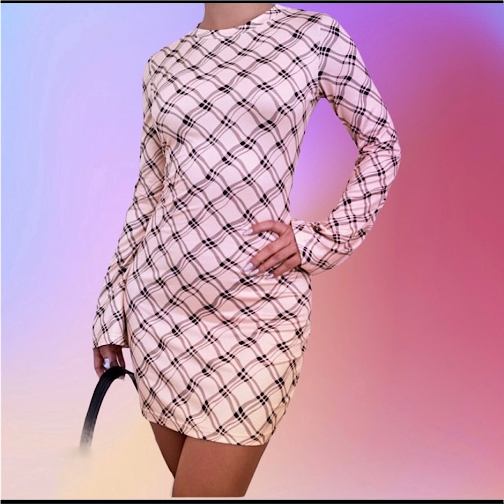 New Bodycon Flounce Sleeve Plaid Dress